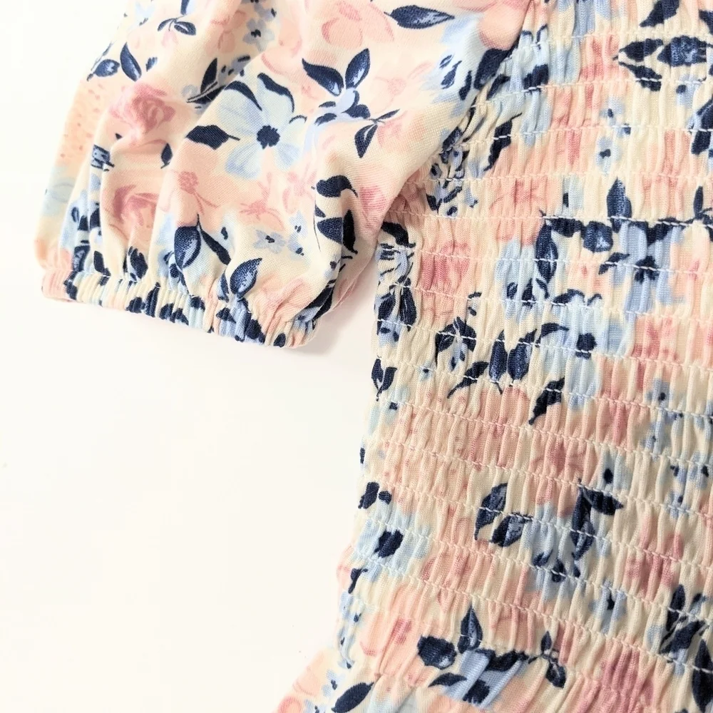 BCBG Girls Pink and Blue Smocked Sundress with Puff Sleeves